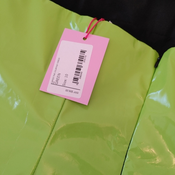 Capsule 98 lime green faux latex/vinyl mini dress. Size 10 - Picture 4 of 6